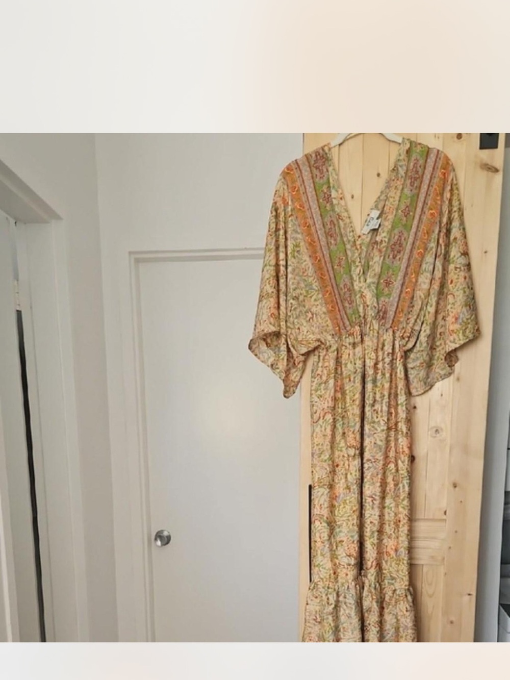 Floral Boho Maxi Dress in Cream and Green